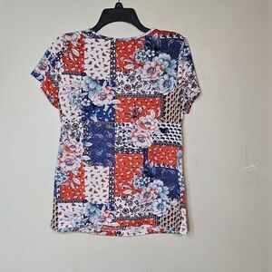 💜Parallel Skies Shirt Womens Size L Multicolor Floral  Short Sleeve Side Strap